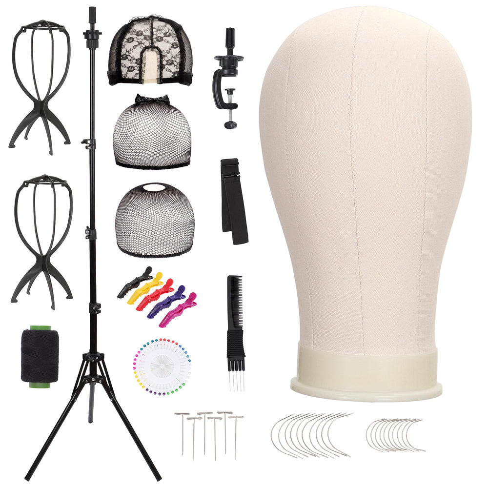 Demides canvas wig head close-up highlighting durable material for secure pinning.