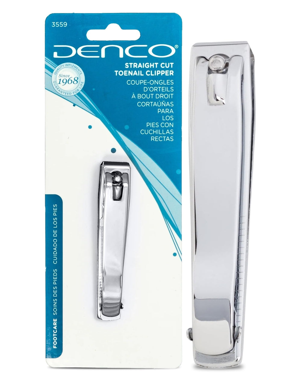 Denco straight cut toenail clipper front view shows precise trimming capability