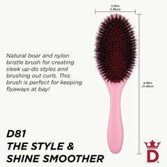 Denman Pink Crush bristle close-up shows detangling-ready design.