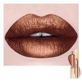 Depuplum Chocolate Lipstick swatch shows metallic shine and long lasting color
