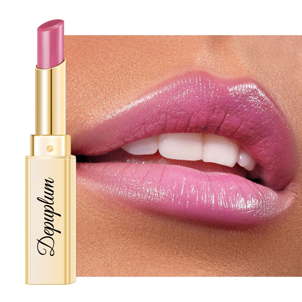 Depuplum First Love pink lipstick for hydrated, glossy lips.