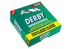 Stainless steel Derby blades in a two-pack for easy storage and quick replacement.