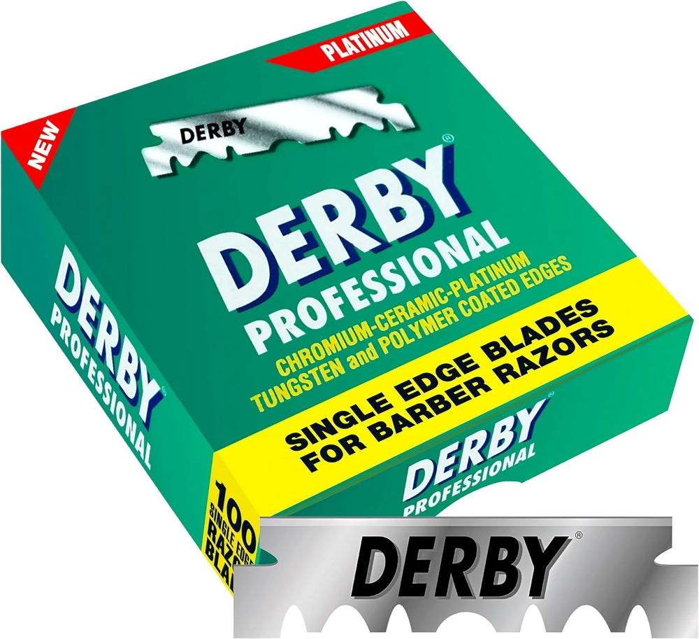 Derby Professional single-edge blades in a 100-count pack for daily shaving.