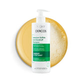 Dercos selenium sulfide anti-dandruff bottle displaying medicated formula for flaky scalps