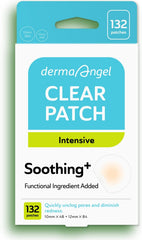 DERMA ANGEL patch on the cheek showing clear coverage and redness reduction.
