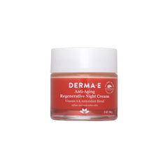 Derma E Anti-Aging Regenerative Night Cream bottle glows with a luminous, firming night treatment.