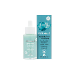 Botella Derma E de tratamiento alivia el cuero cabelludo.