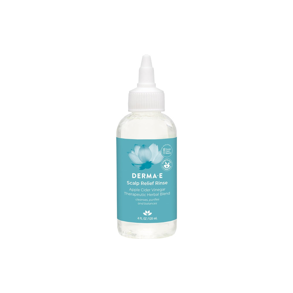DERMA-E enjuague exfoliante capilar en botella limpia suavemente y equilibra el cuero cabelludo