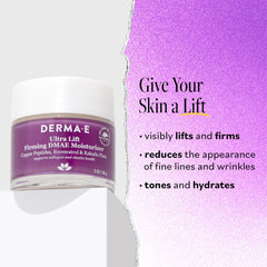 Derma E firmeza DMAE, rostro con firmeza visible y tono uniforme.