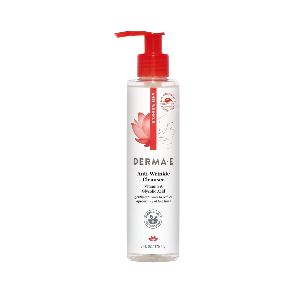 Derma E Limpiador Antiarrugas en botella: limpia maquillaje y grasa sin resecar.