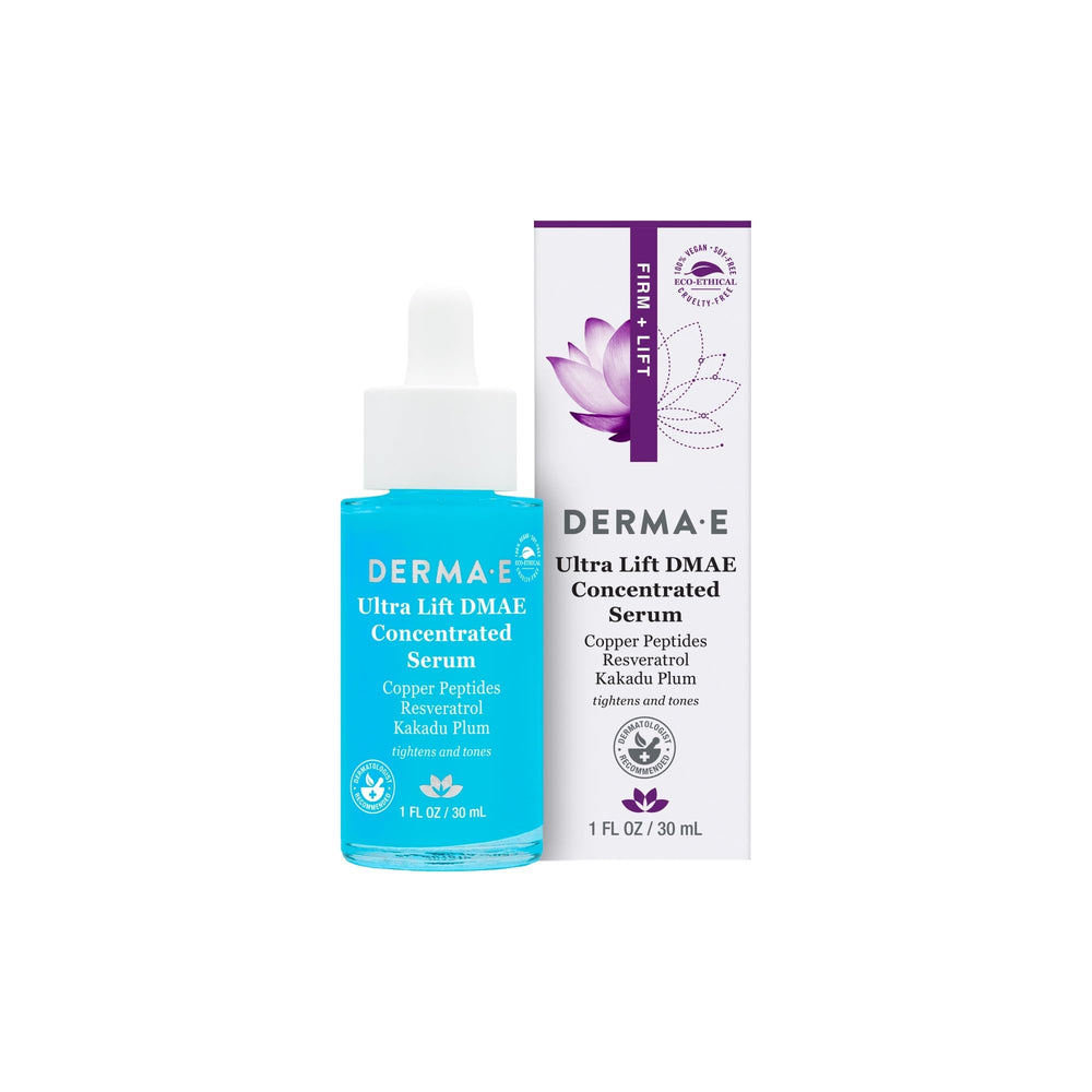 Derma E Ultra Lift DMAE Serum, bote compacto, reafirma la piel.