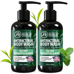 Derma-Nu antibacterial body wash bottle pour for quick, refreshing cleanse.