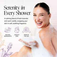 Derma-Nu Creamy Lather texture closeup for hydrated skin after shower.