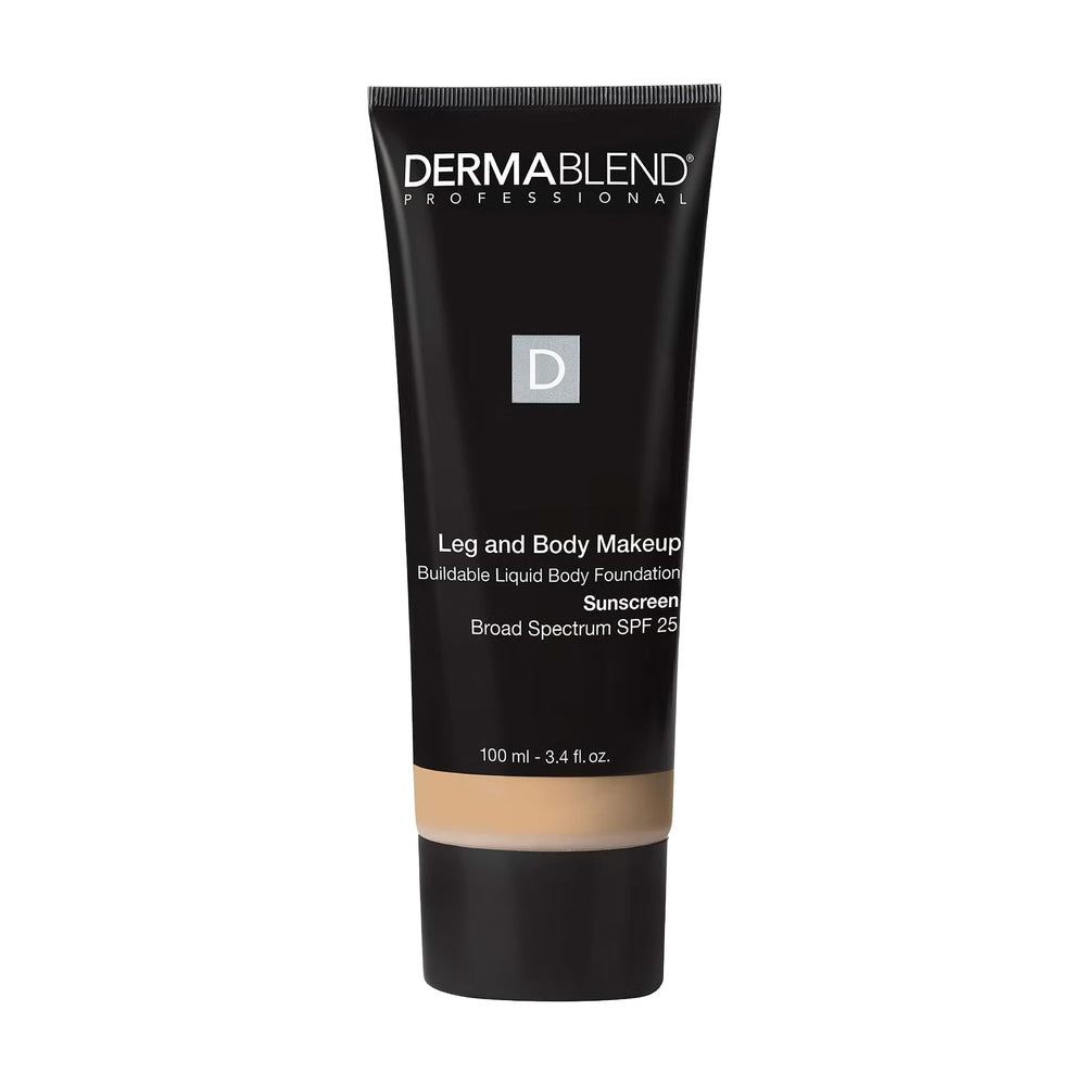 Dermablend leg and body makeup bottle with pump for easy application and SPF 25.
