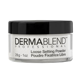 Dermablend Loose Setting Powder packaging shown ready to set makeup with translucent finish.