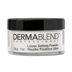 Dermablend Loose Setting Powder packaging shown ready to set makeup with translucent finish.