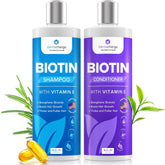 DermaChange Biotin Shampoo bottle pour with tea tree for scalp refreshment and cleansing.