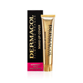 Dermacol full-coverage foundation 208 bottle close-up showing rich, even tone.