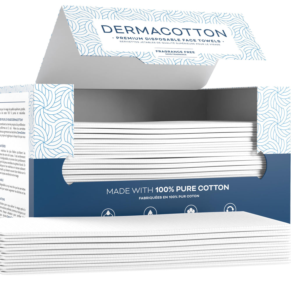 Dermacotton toallas desechables para rostro grandes, limpieza rápida e higiénica.
