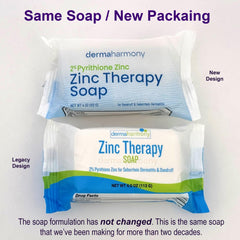 Dermaharmony 2% zinc bar soap lather highlighting cleansing action for sensitive skin.