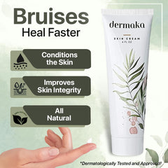 Dermaka cream with vitamins A and E on skin.
