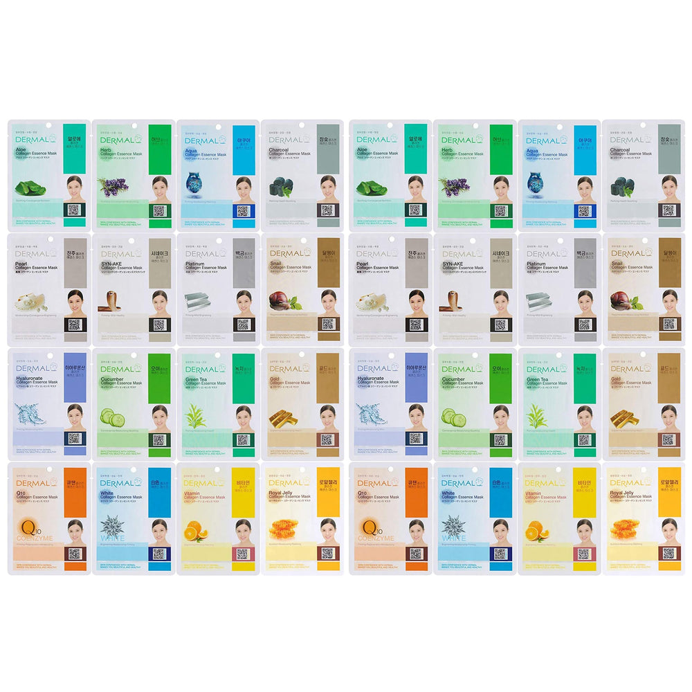 DERMAL 32 Combo Pack box showcases premium Korean sheet masks for daily hydration.