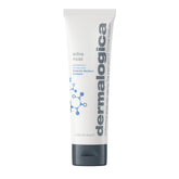 Dermalogica Active Moist bottle close-up showing oil-free hydration for all skin types.