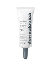 Dermalogica Awaken Peptide Eye Gel jar shows hydrating, awakening properties for tired-looking eyes.