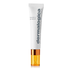 Dermalogica Biolumin-C eye serum bottle closeup shows brightening potential around the eyes.