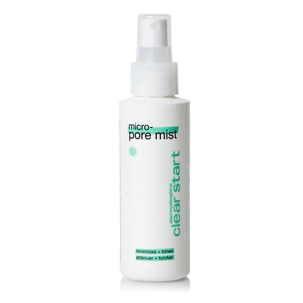 Dermalogica Clear Start Micro-Pore Mist bottle shows easy pore refinement on the go.