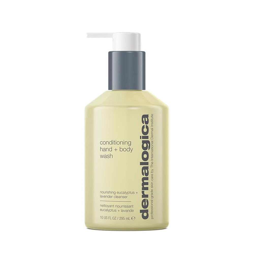 Dermalogica Conditioning Hand and Body Wash bottle pour for spa-inspired daily cleansing and refreshment.
