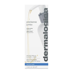 Dermalogica PreCleanse label close-up highlights cleansing benefits.
