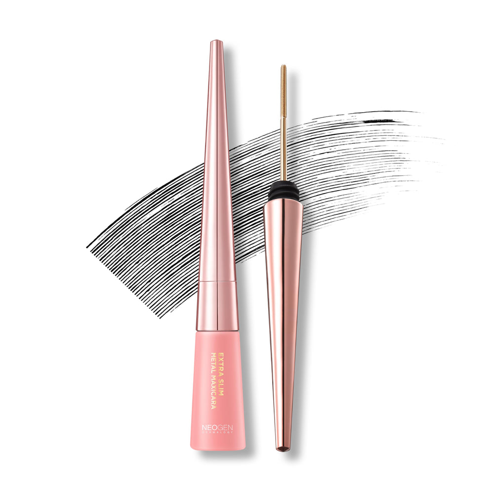 DERMALOGY Extra Slim Mascara brush closeup showing precise 2.5mm metal tip for even lash definition.
