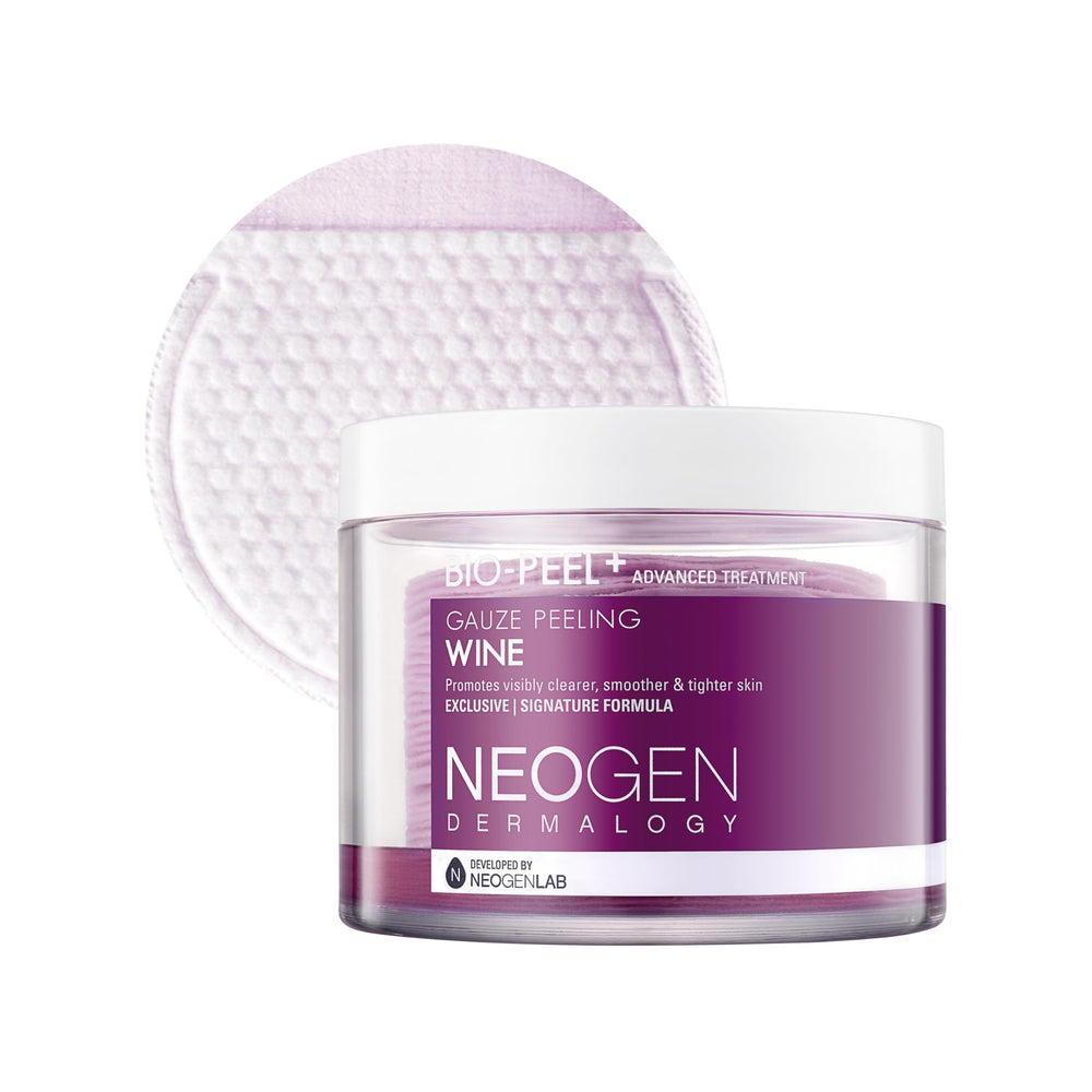 DERMALOGY Bio-Peel Gauze Wine Pad packaging highlights gentle exfoliation for refreshed skin.