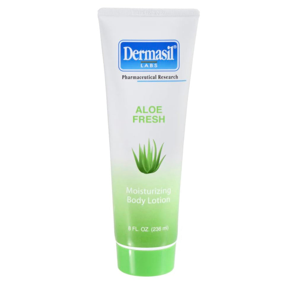 Dermasil Aloe Fresh loción corporal en botella, hidratación diaria para piel suave.