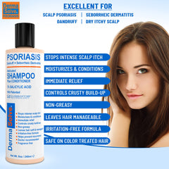 Dermasolve conditioner bottle label emphasizes moisturizing care for hair softness.