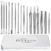 DERMATED 16-piece blackhead remover tools set for precise extraction and hygiene.