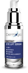 Dermlogic under-eye treatment application shows instant tightening and smoother eye-area skin.