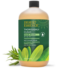 Desert Essence limpiador facial árbol de té en botella, purifica poros y deja sensación fresca.