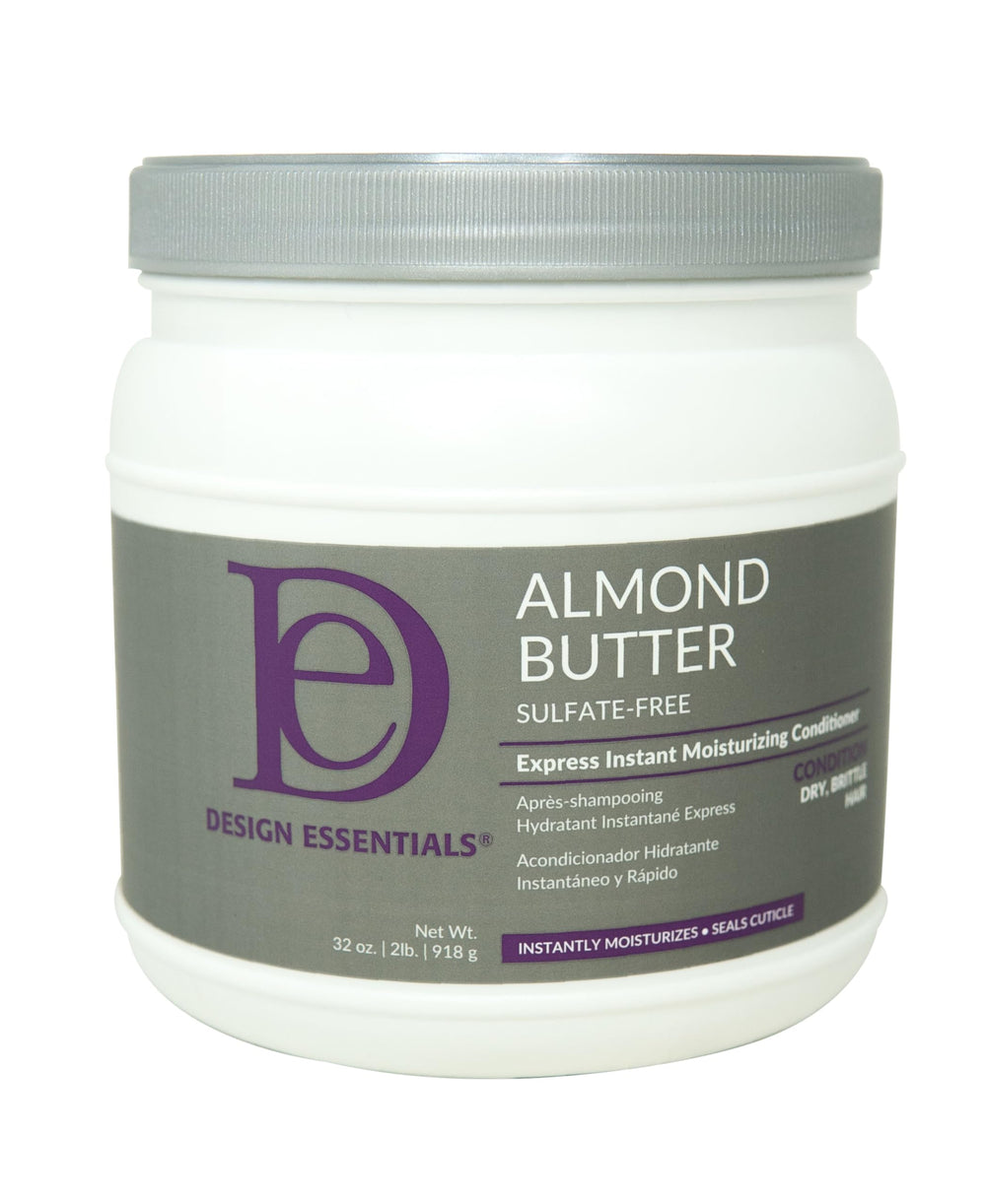 Design Essentials Almond Butter Express bottle pouring for quick hydration and detangling.