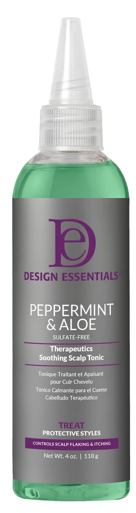 Design Essentials tonico menta aloe, botella para cuero cabelludo fresco y ligero.