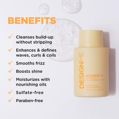 Design.Me Bounce.ME Shampoo lathering to clean, hydrated curls.