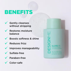 Design.Me GLOSS.ME bottle pours rich lather demonstrates gentle cleansing.
