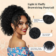 Detean drawstring ponytail installed for easy wear