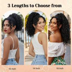 Detean drawstring ponytail demonstrates fluffy, bounce texture