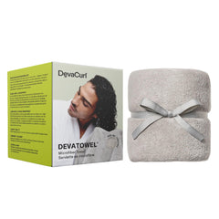 DevaCurl microfiber anti-frizz towel in full-wrap view, gentle drying