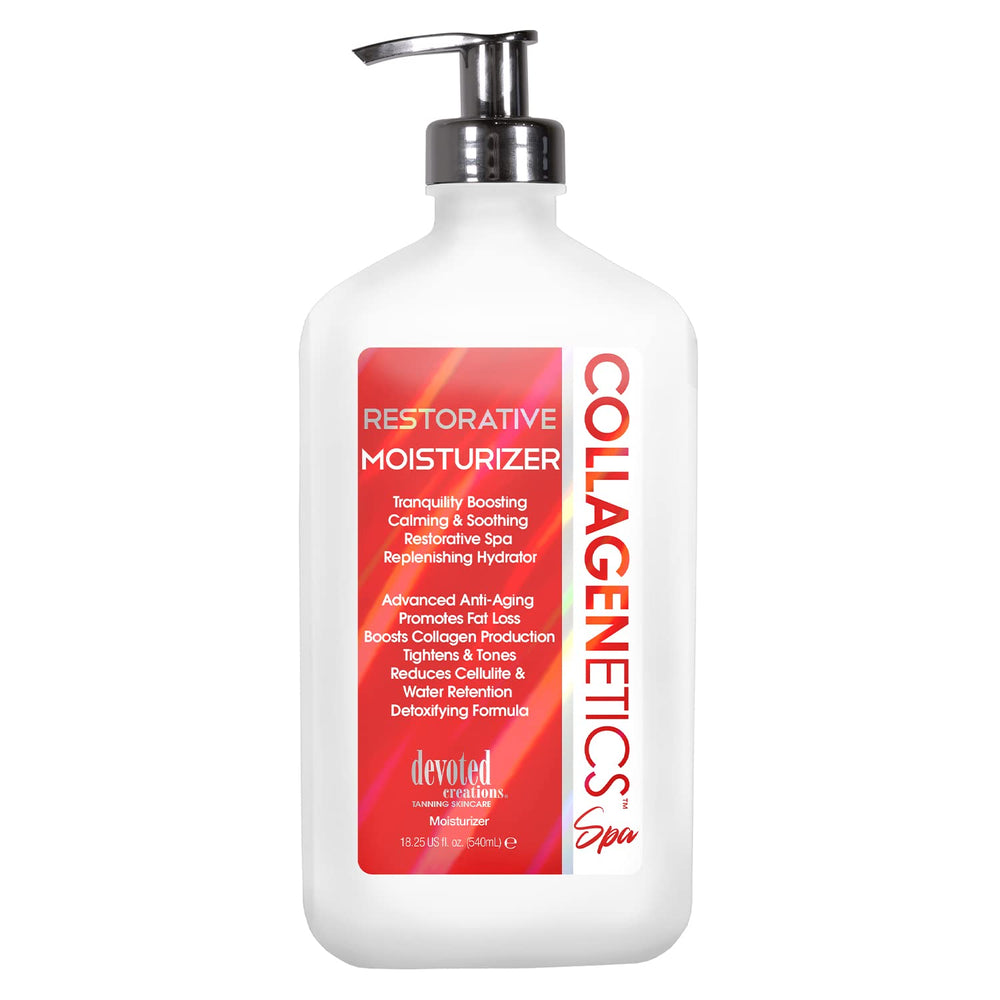 Devoted Creations Collagenetics Spa Restaurador loción, bote, hidratación suave para la piel.