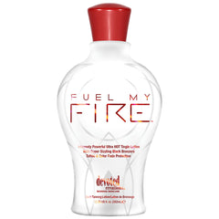 Devoted Creations Fuel My Fire bottle front view showing bold packaging and product height.