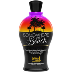 Devoted Creations Somewhere on a Beach tanning lotion bottle highlights sun-kissed glow potential.