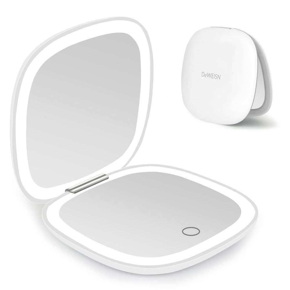 Deweisn compact lighted mirror, front view with LEDs for precise makeup application.